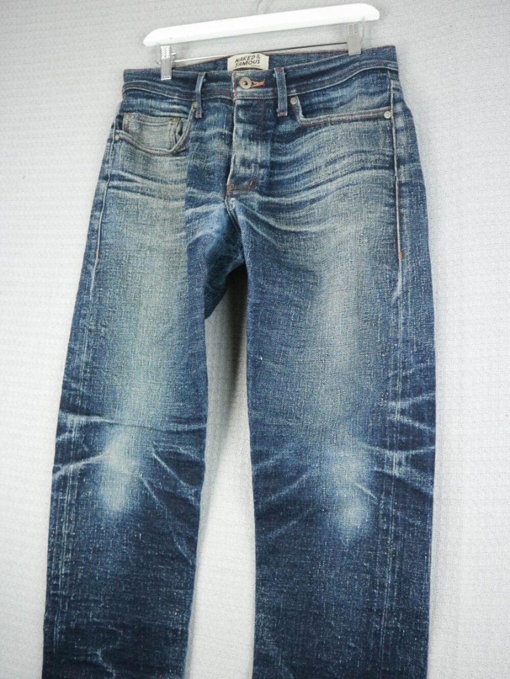 Naked & Famous Okayama Spirit 2 Weird Guy Selvedge Faded Whisker Denim Jeans 34W - Picture 13 of 16